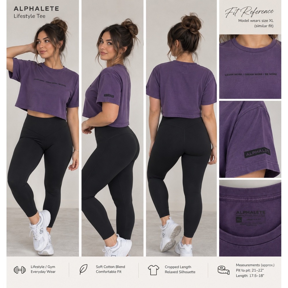 Alphalete Lifestyle Tee Purple Cropped Relaxed Fit Graphic Gym Shirt XL